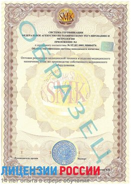 Образец сертификата соответствия (приложение) Щелково Сертификат ISO 13485
